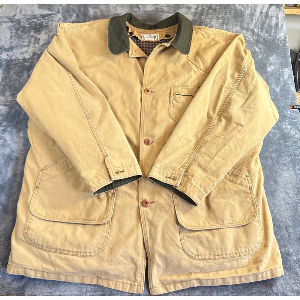 LL Bean Mens XXL Tall Tan Field Jacket Chore Flannel Lined Canvas 80s 90s H148
